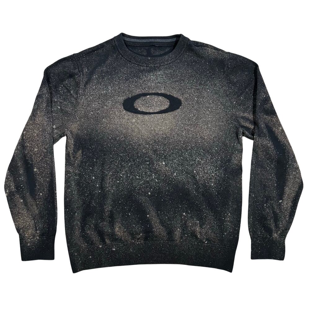Y2K Oakley Style Sweatshirt Mens Medium Bleach Art Custom Black Pullover Sweater